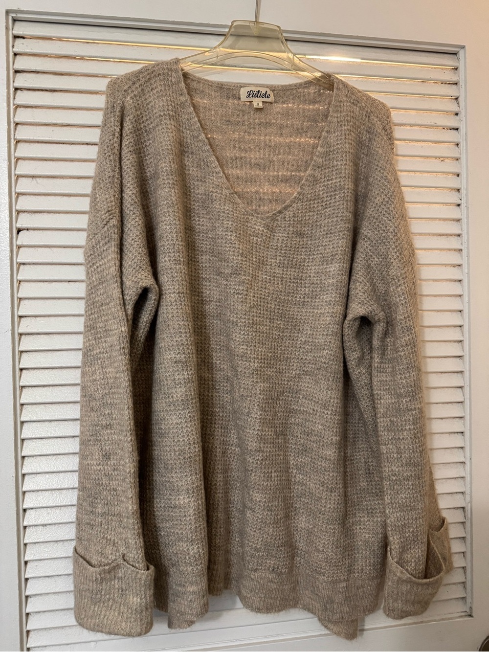 Listicle Oversized Taupe V-Neck Knit Sweater